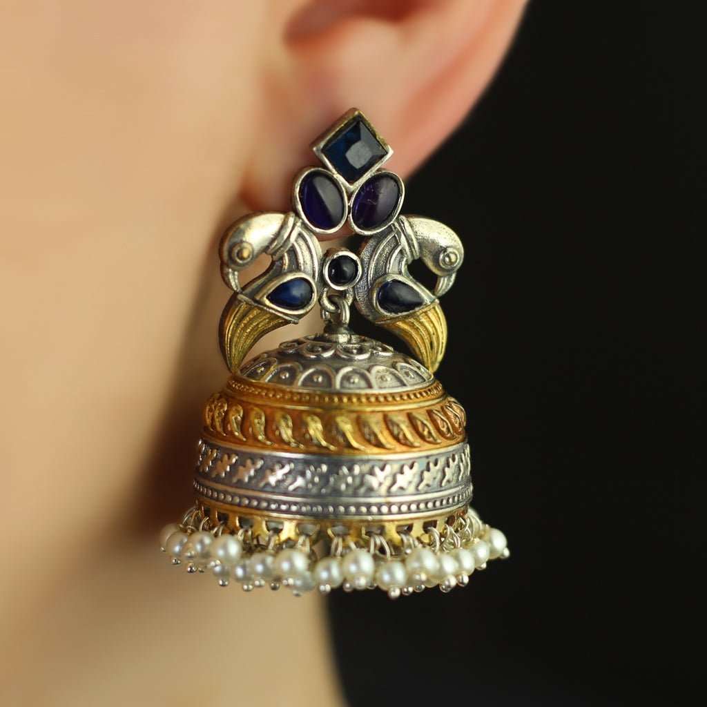 Blue Peacock Statement Tribal Jhumke I Earring