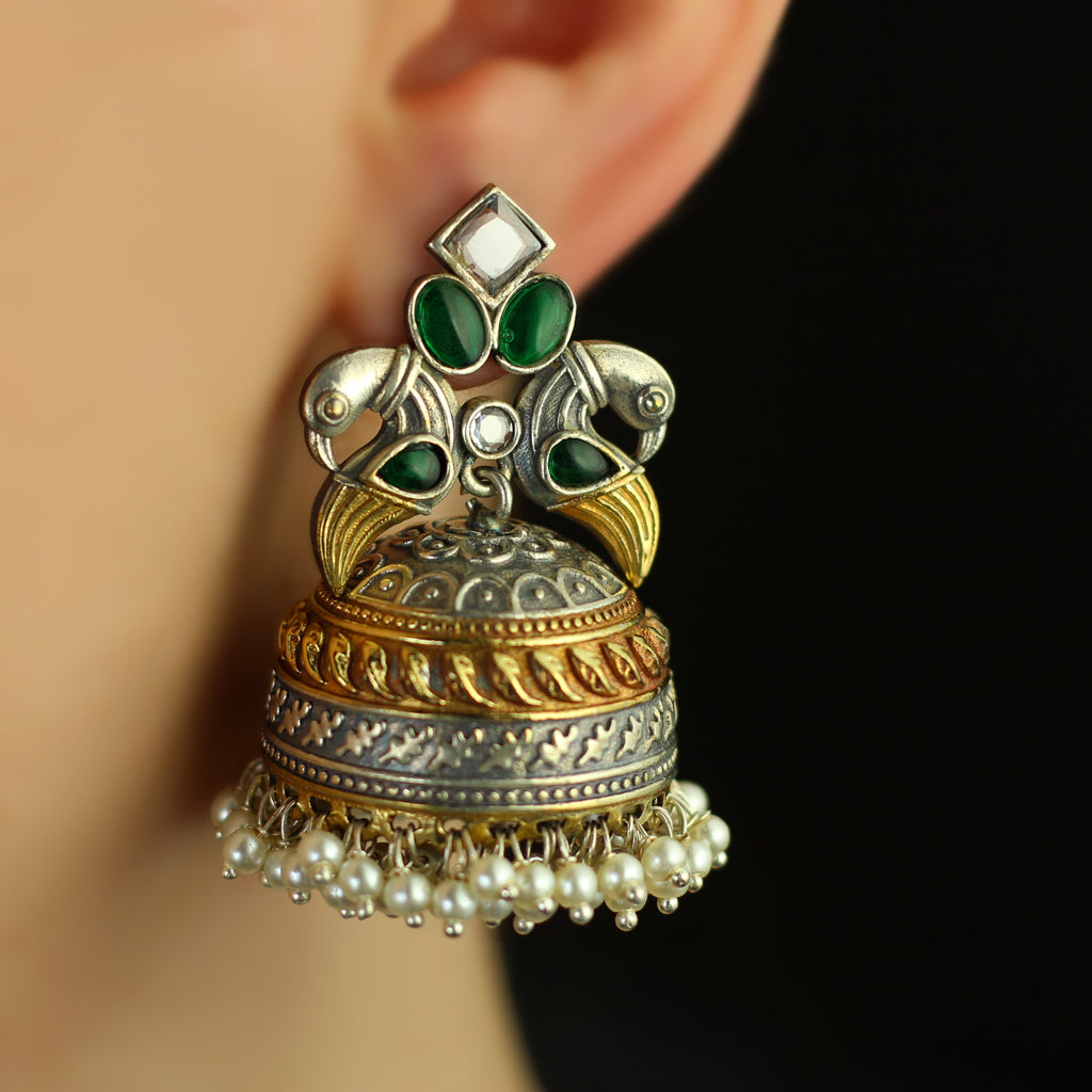 Peacock Green Statement Tribal Jhumke