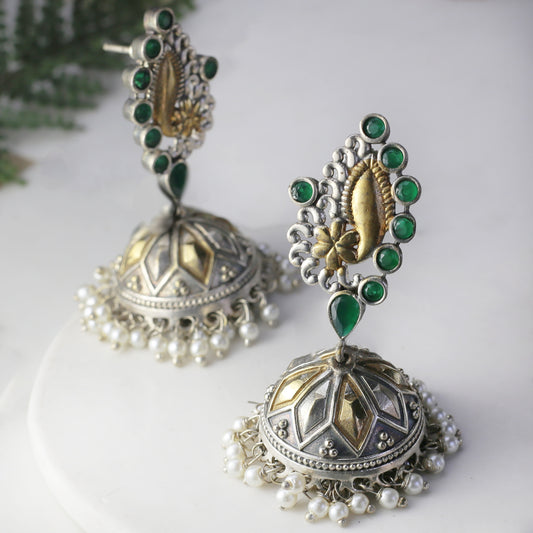 Green Tribal Geometic Jhumke I Earring