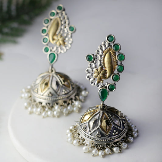 Green Tribal Geometic Jhumke I Earring