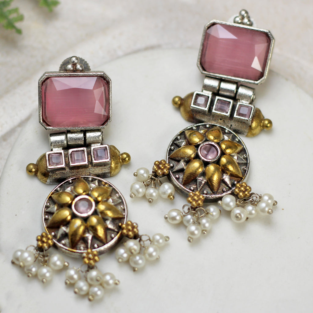 Pink Tribal Drop Earring