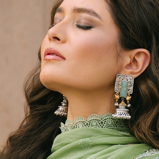 Mint Statement Bird Two Tone Jhumke I Earring