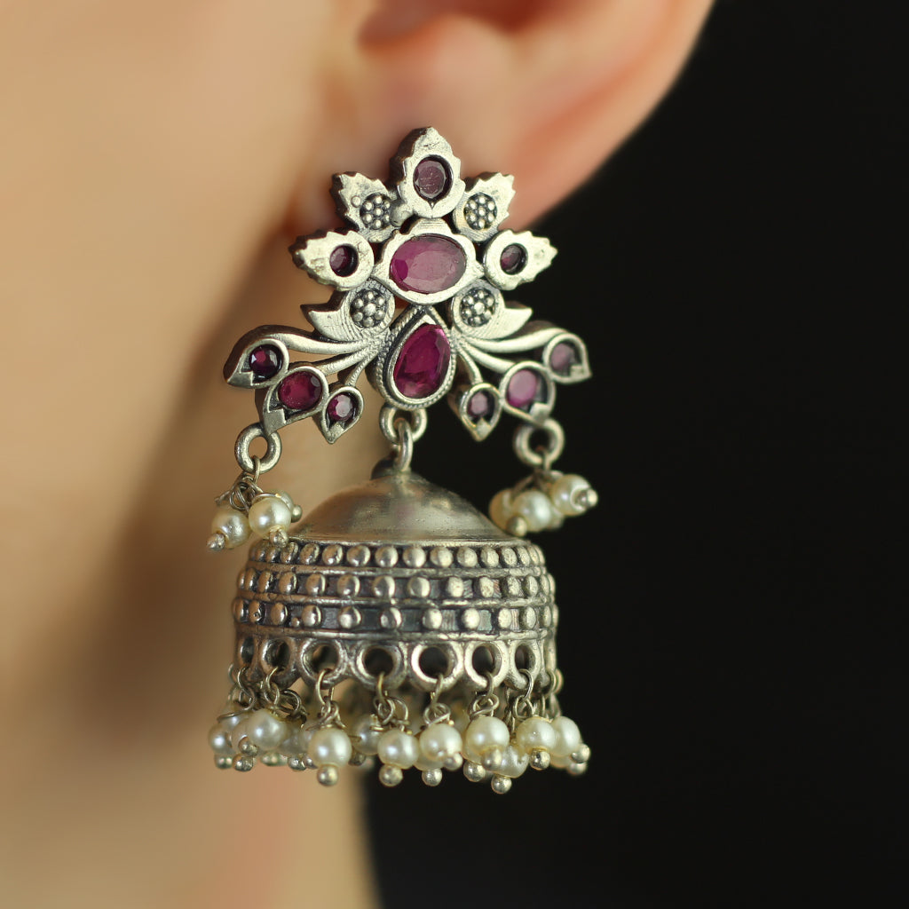 Floral Tribal Ruby Jhumke