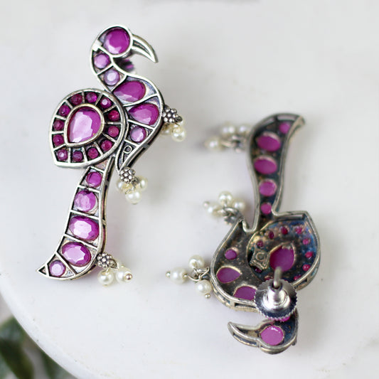 Pink Peacock Stud Earring