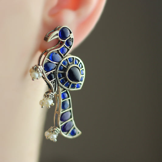 Blue Peacock Stud Earring