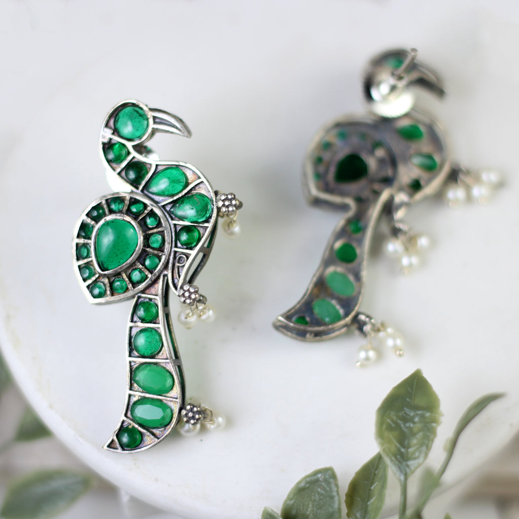 Green Peacock Stud Earring