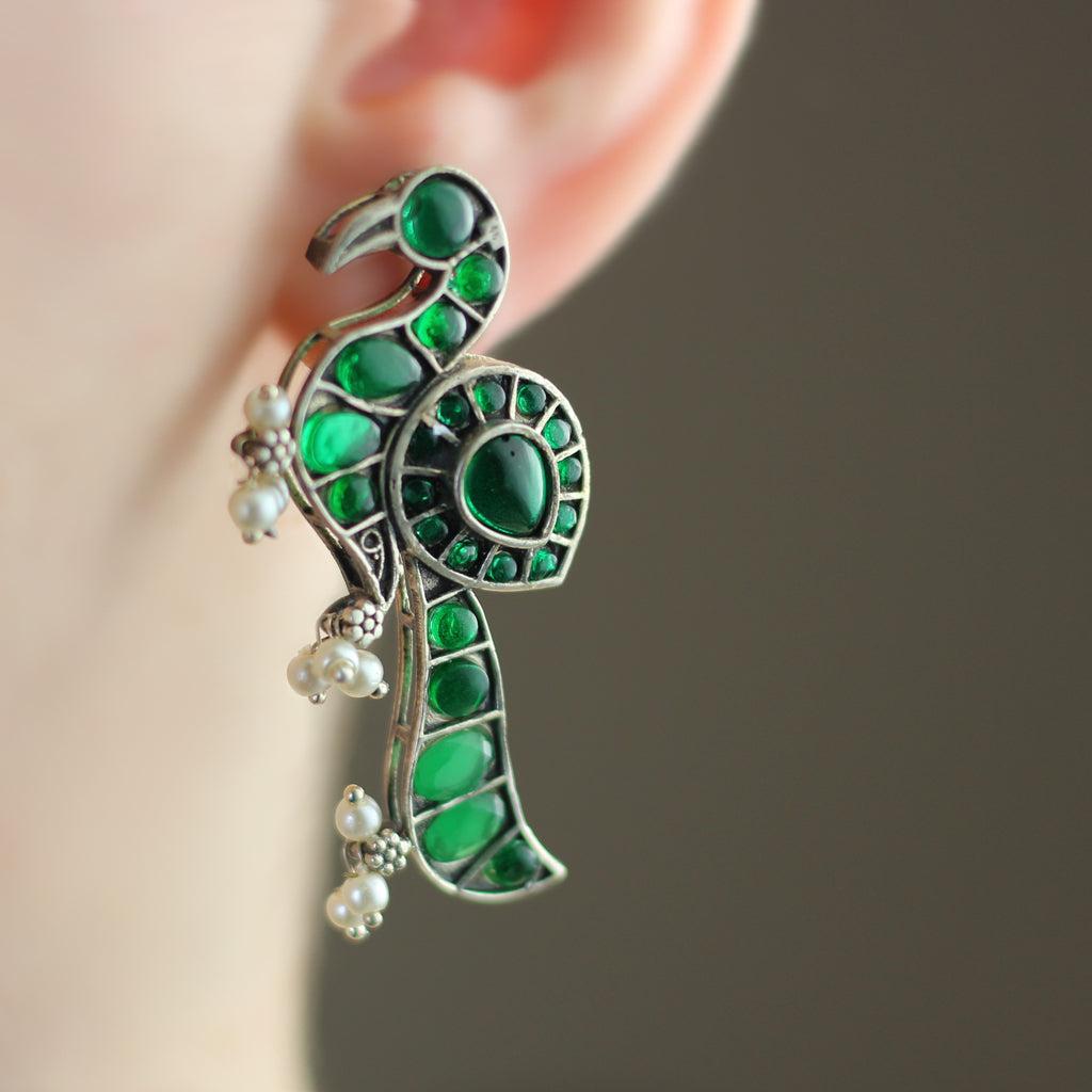 Green Peacock Stud Earring