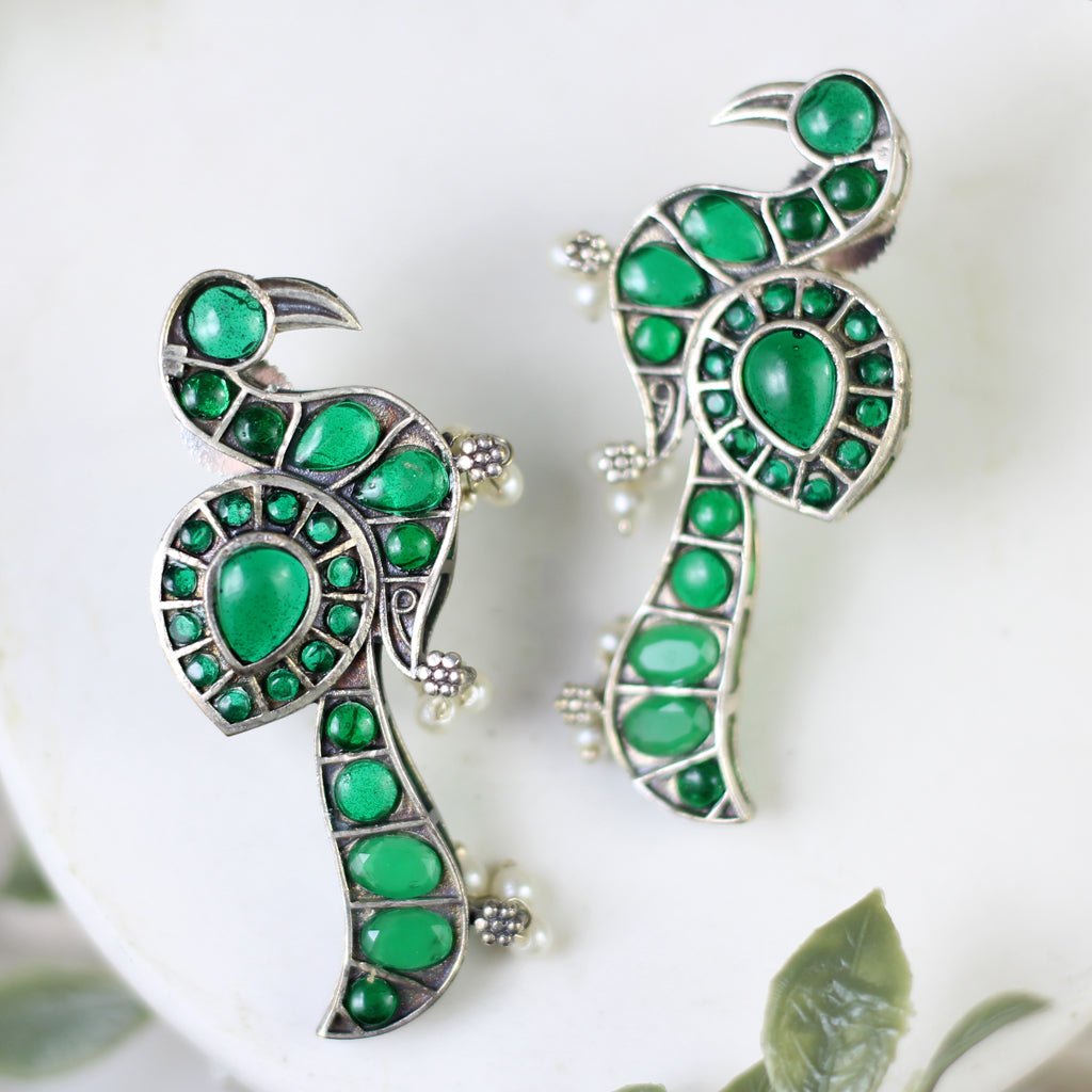 Green Peacock Stud Earring