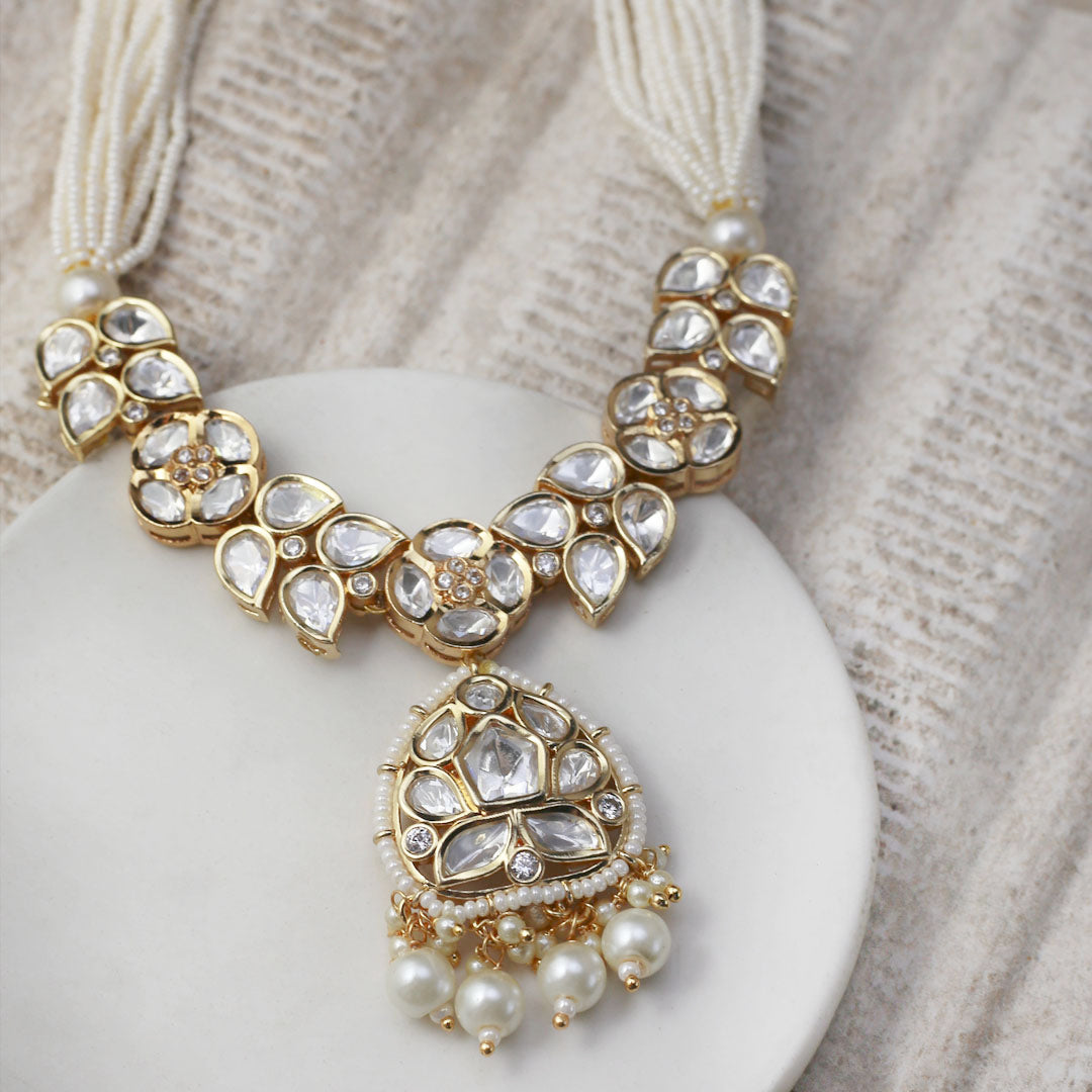 Kundan Pearl Drop Necklace - Rabal
