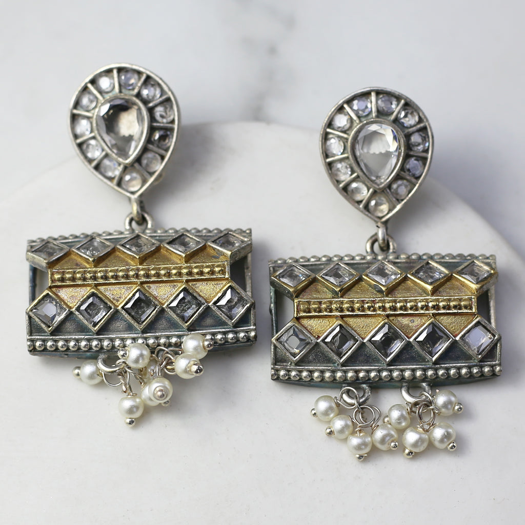 White Tribal Drop Earring - Rabal