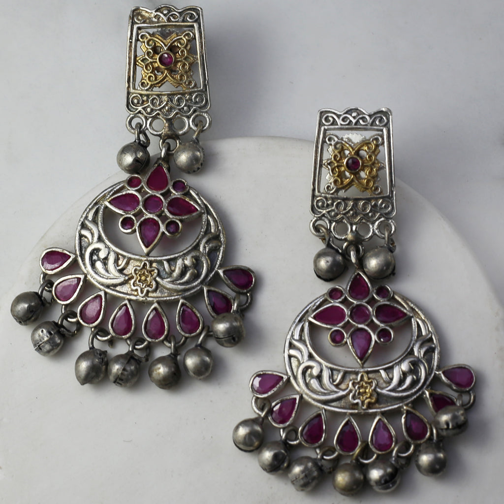 Ruby Tribal Double Tone Drop Earring - Rabal