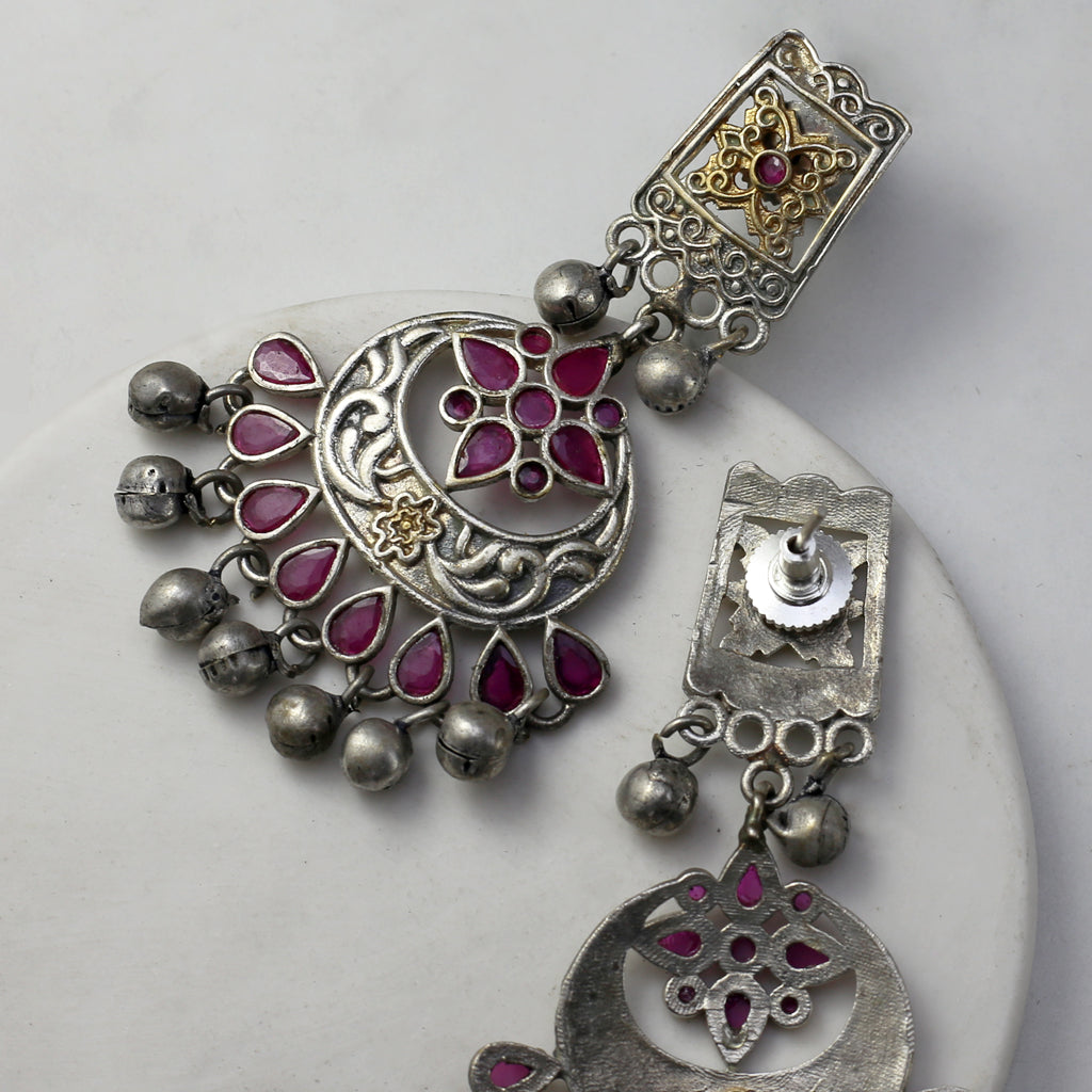 Ruby Tribal Double Tone Drop Earring - Rabal