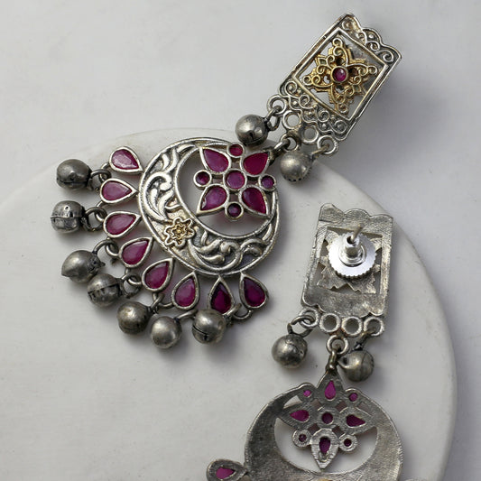 Ruby Tribal Double Tone Drop Earring - Rabal