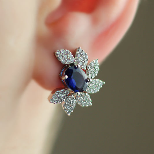 Half Flower Blue Stud Earring