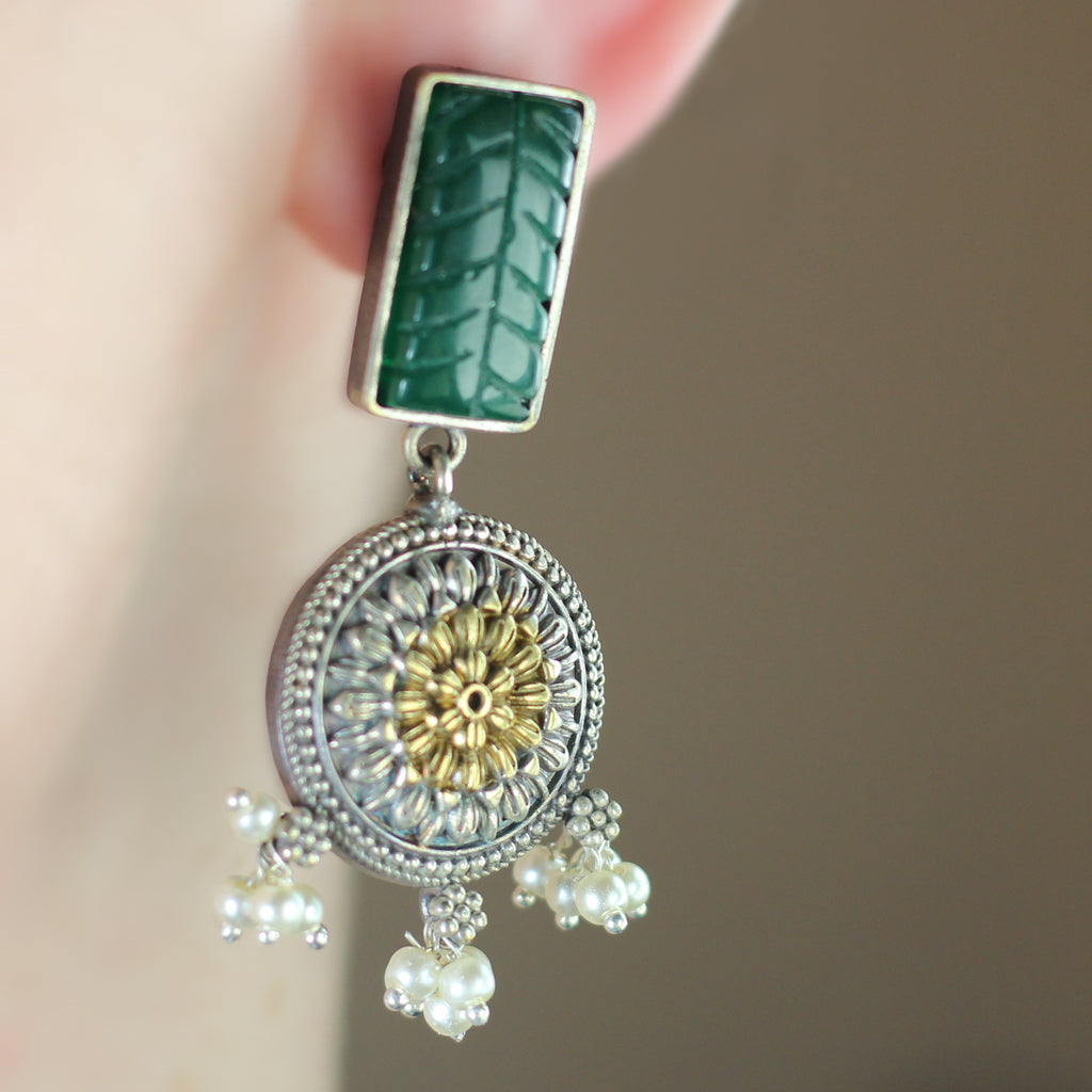 Statement Round Green Drop Earring