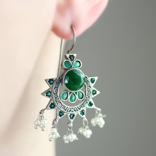 Green Tribal Hook Earring