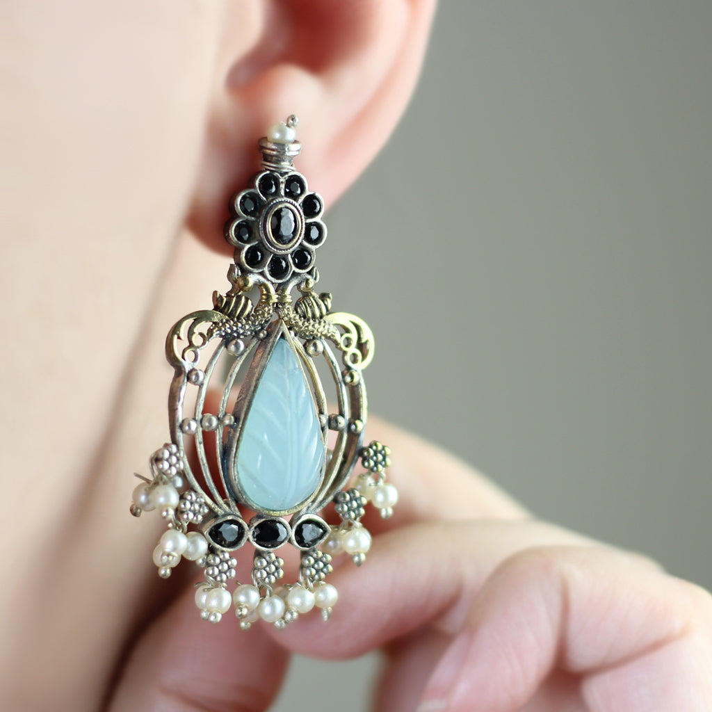 Statement Blue Carved Tribal Earring