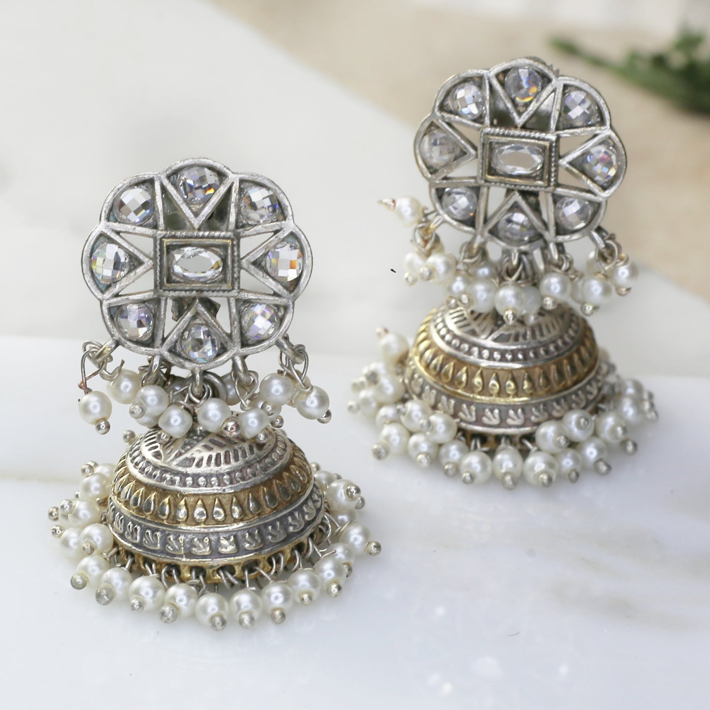 White Tribal Pearl Jhumke I Earring