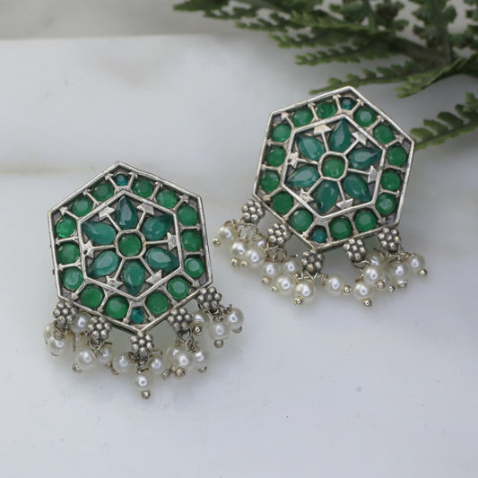 Green Geometric Tribal Stud Earring