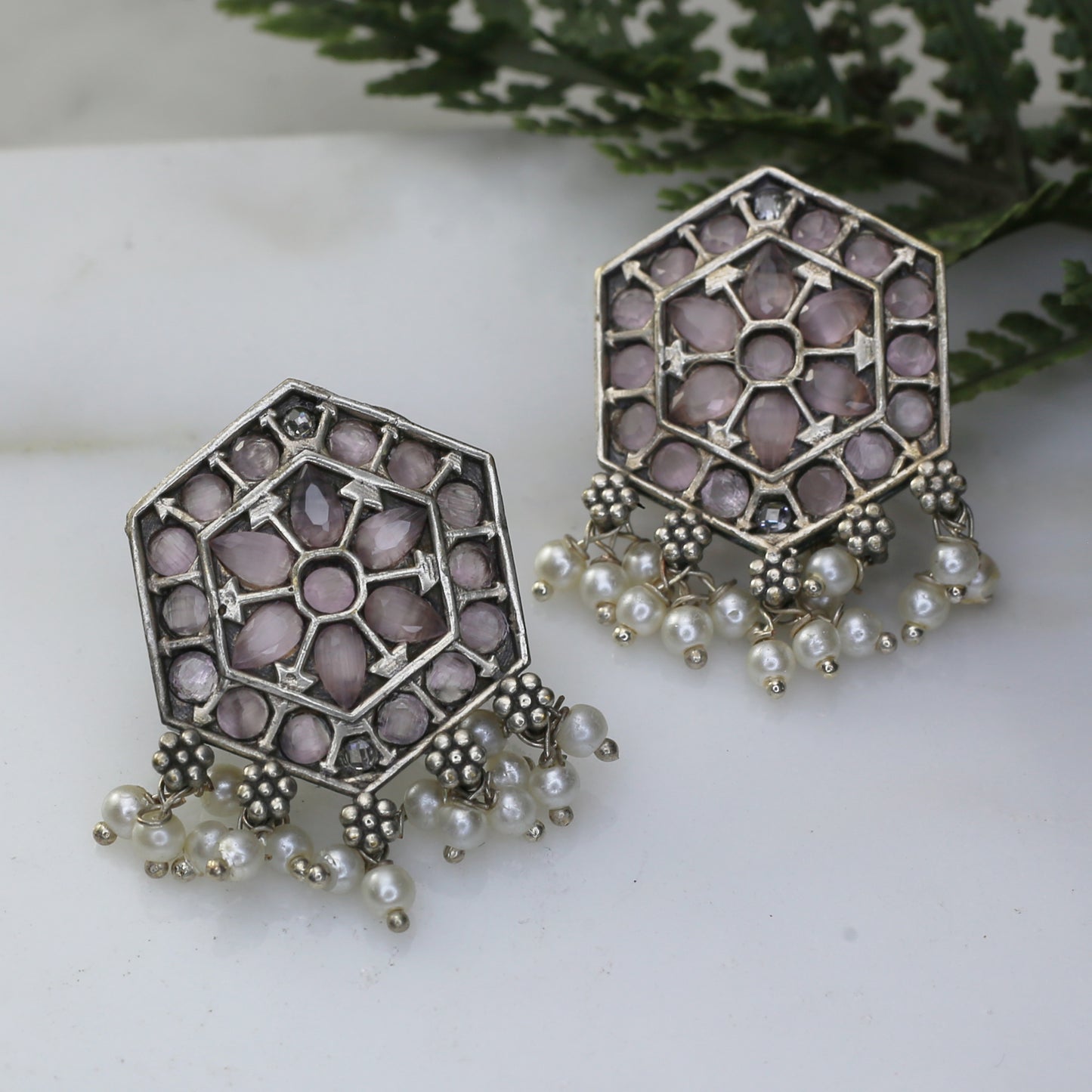 Baby Pink Geometric Tribal Stud Earring