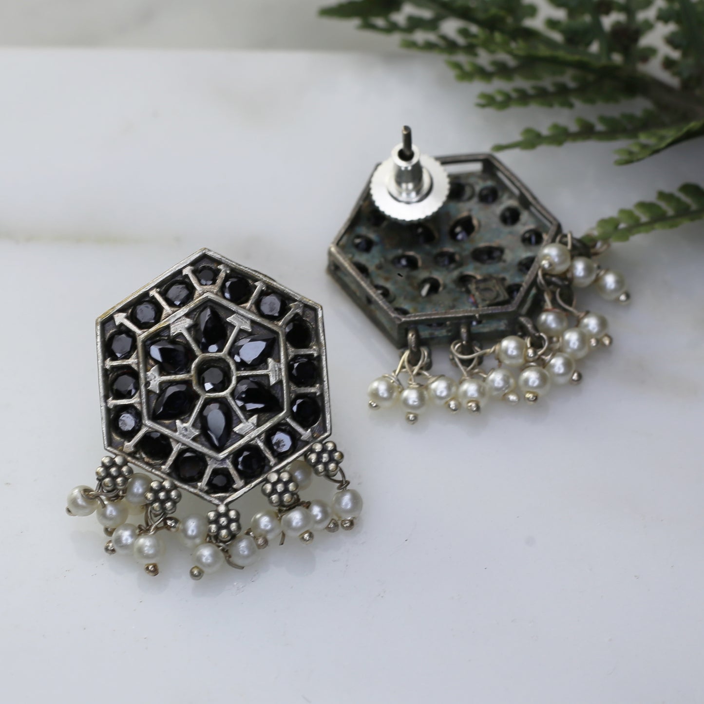 Black Geometric Tribal Stud Earring