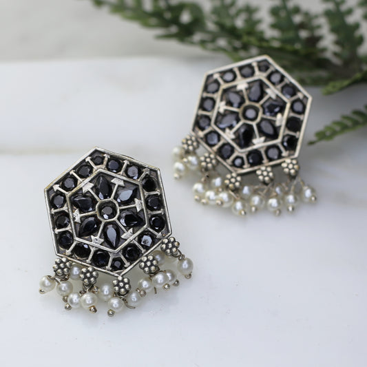 Black Geometric Tribal Stud Earring