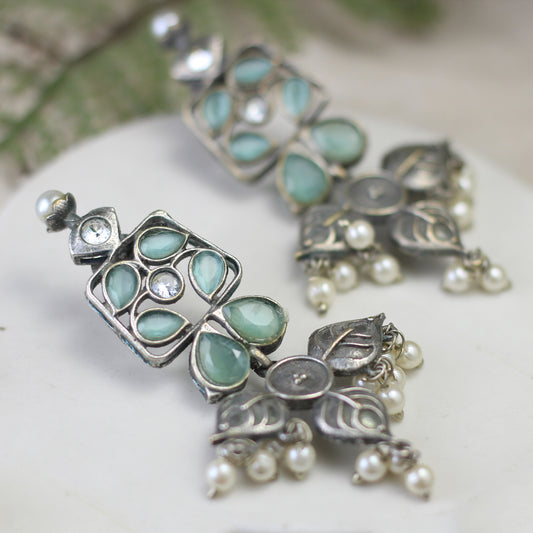 Green Tribal Flower Drop Earring