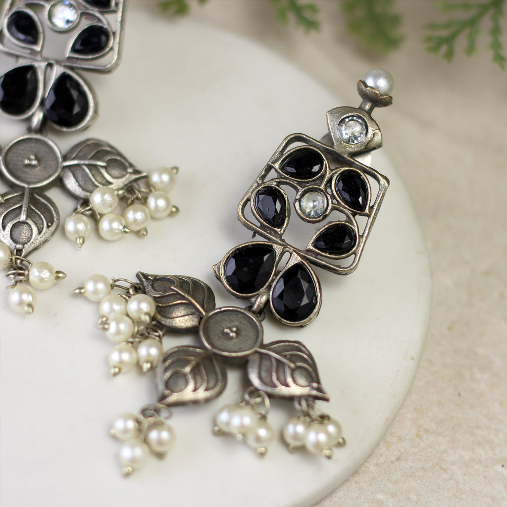 Tribal Black Flower Drop Earring