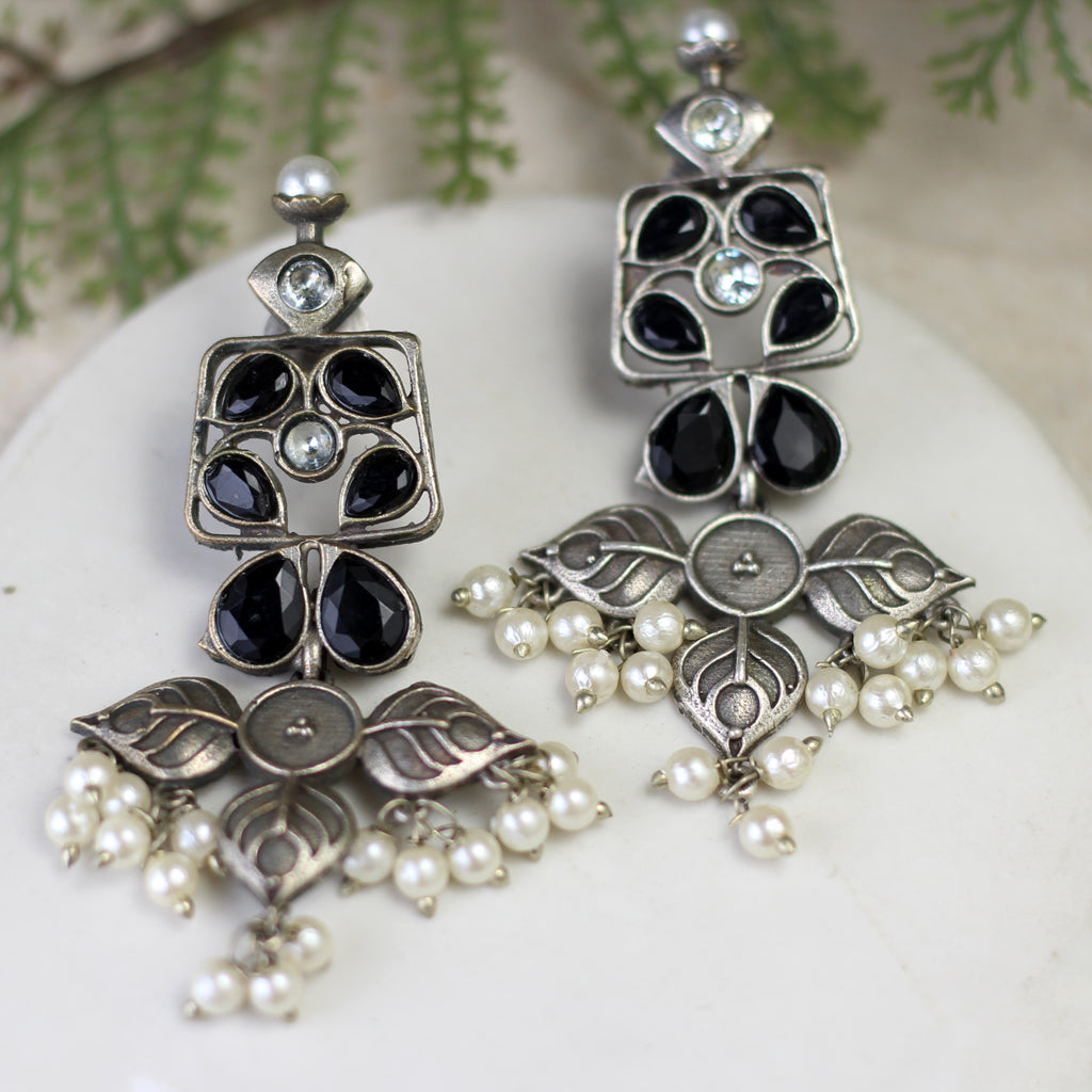 Tribal Black Flower Drop Earring