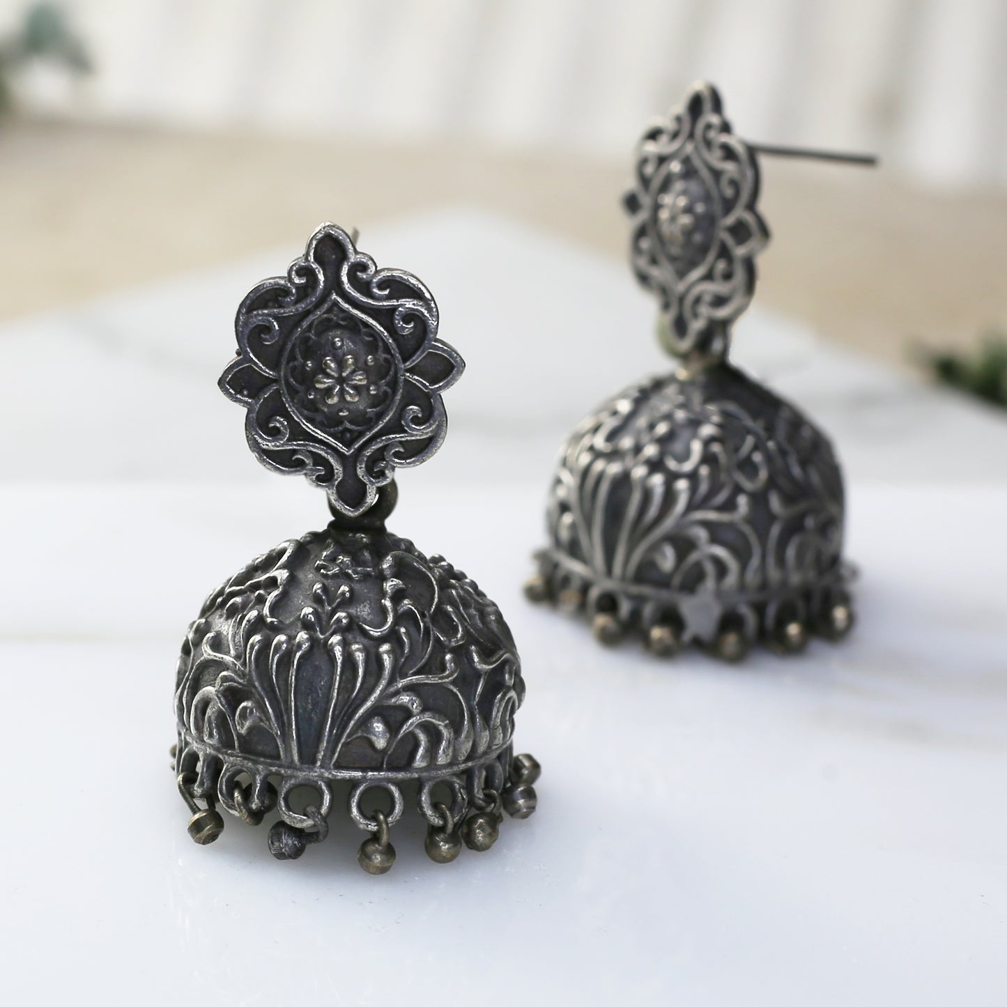 Silver Spiral Oxidised Jhumke I Earring