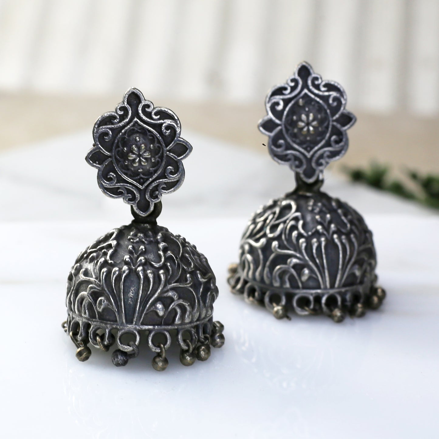 Silver Spiral Oxidised Jhumke I Earring