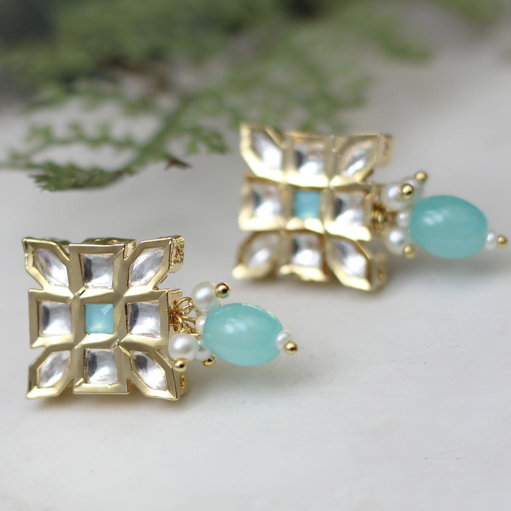 Light Blue Kundan Square Stud Earring