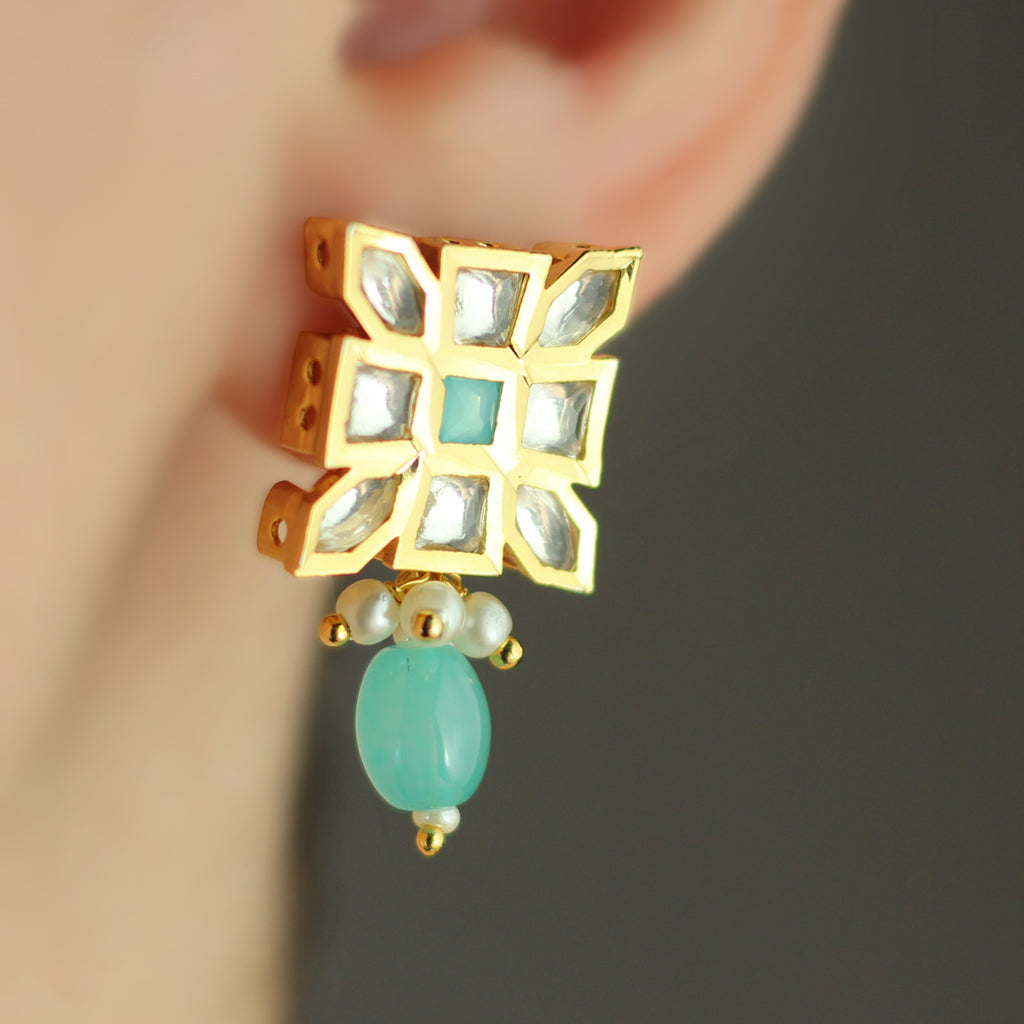 Light Blue Kundan Square Stud Earring