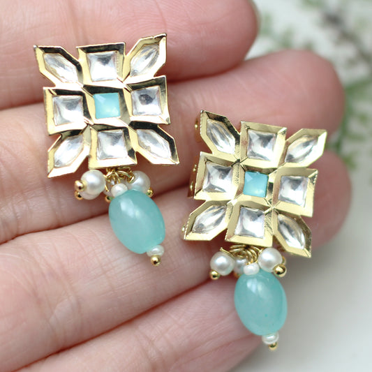 Light Blue Kundan Square Stud Earring