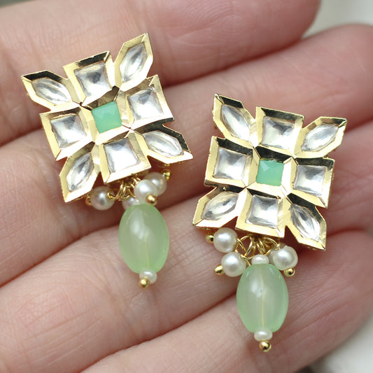 Kundan Light Green Square Stud Earring