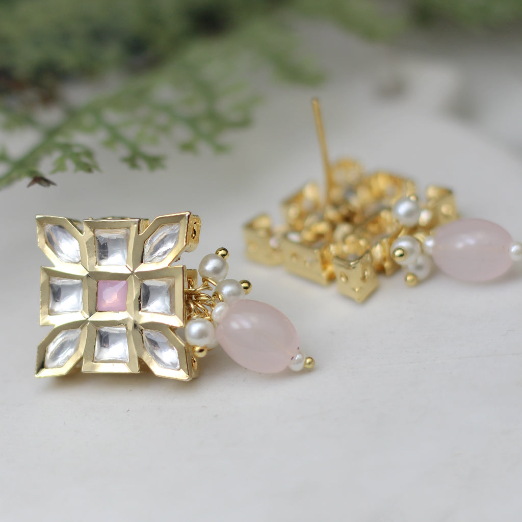 Light Pink Kundan Square Stud Earring