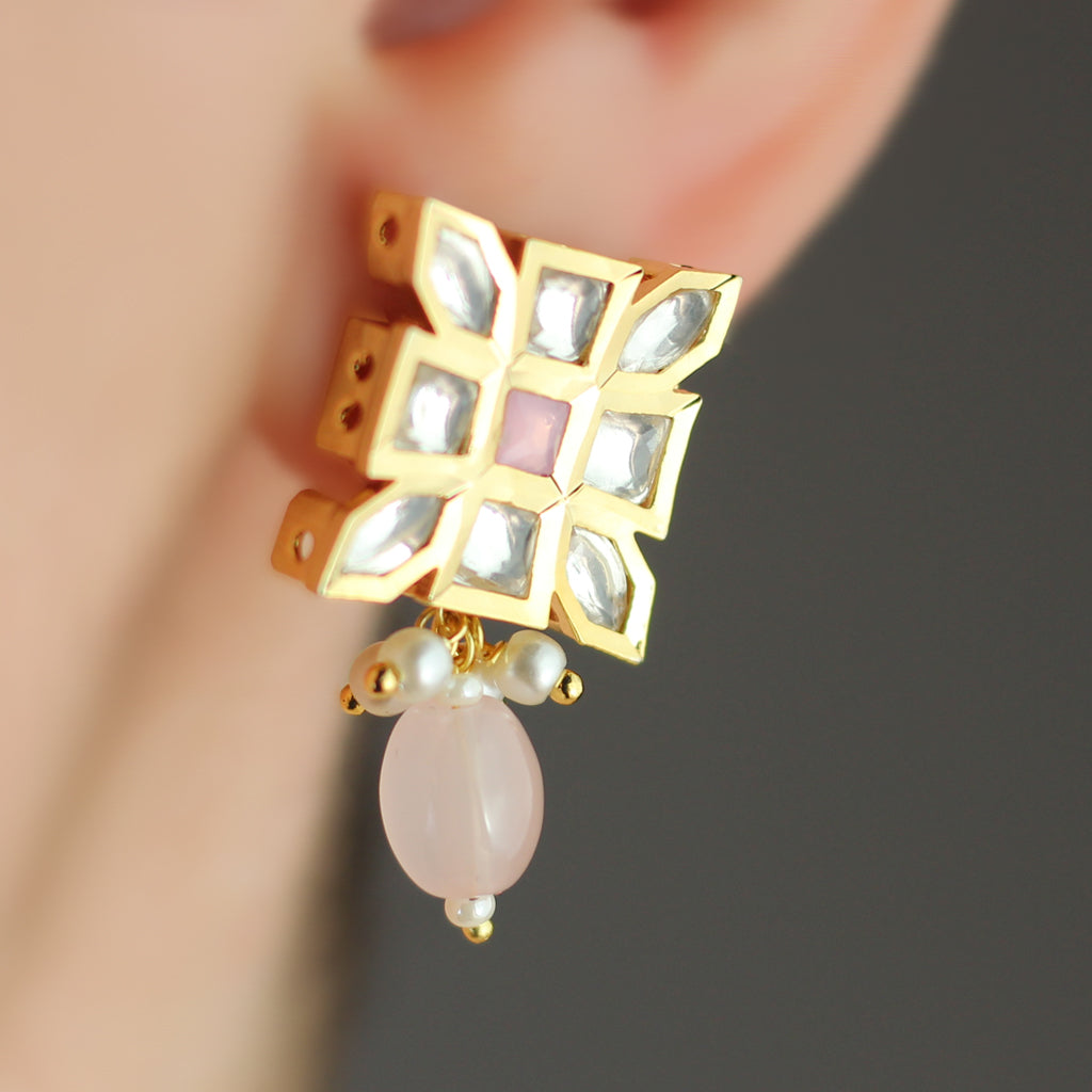 Light Pink Kundan Square Stud Earring