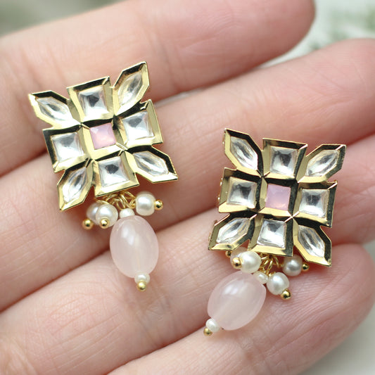 Light Pink Kundan Square Stud Earring