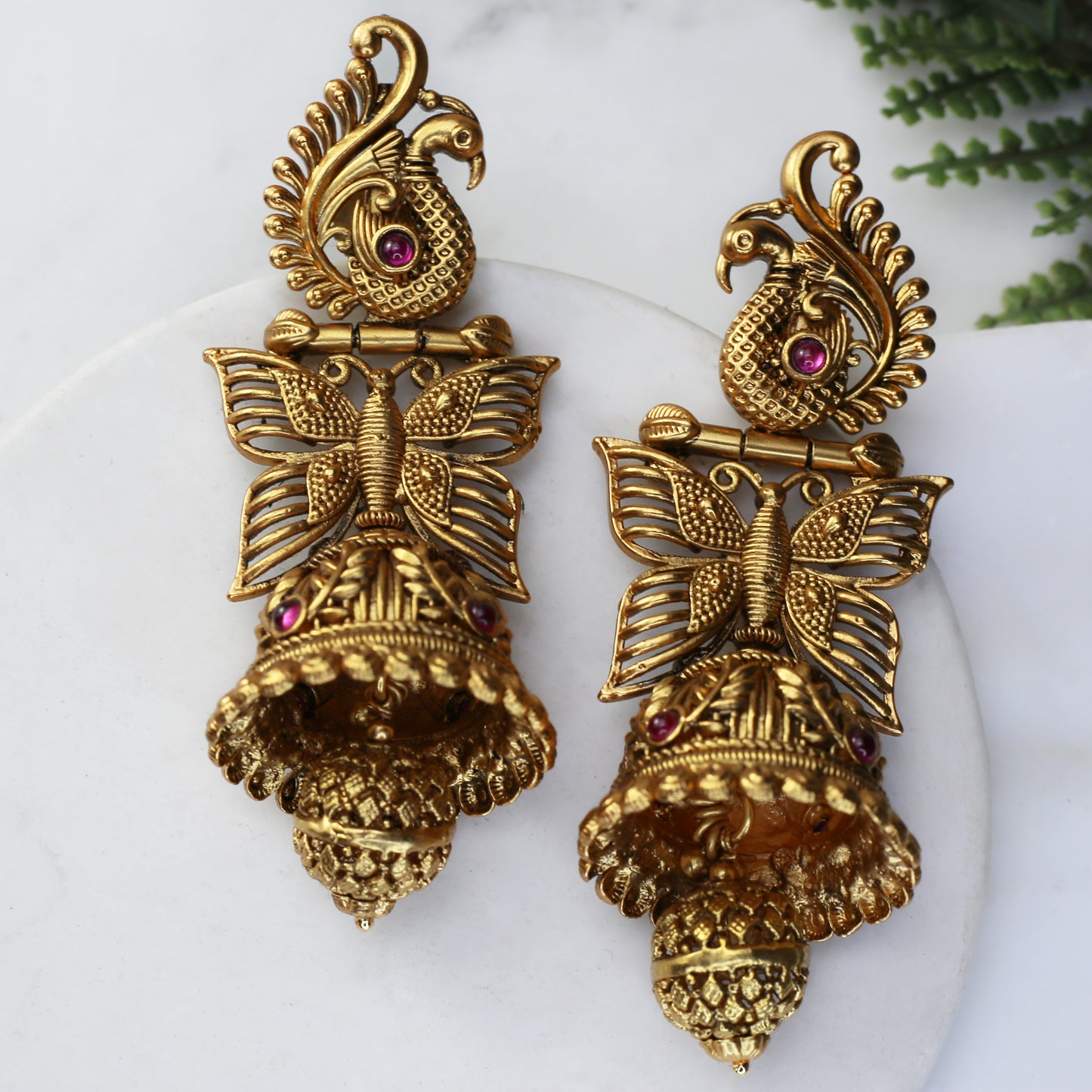 Ruby Gold Butterfly Jhumke I Earring