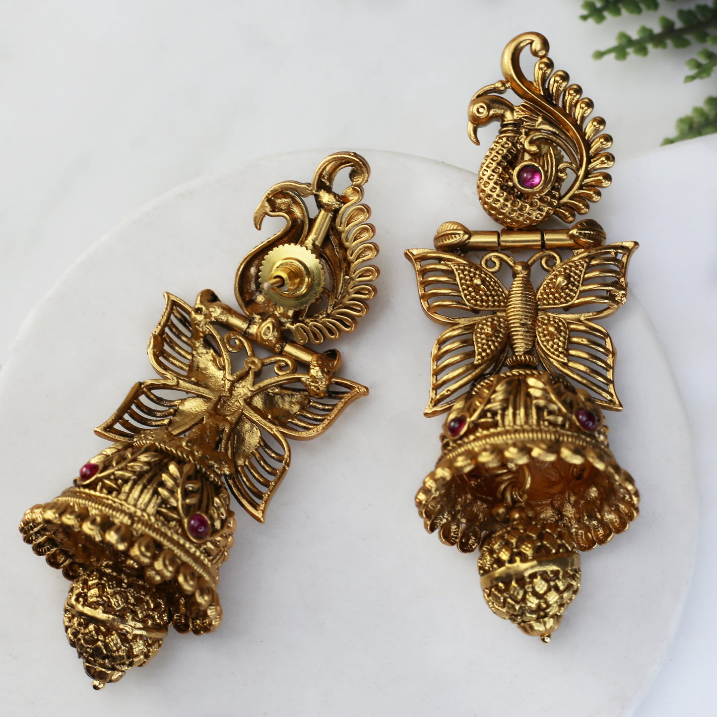 Ruby Gold Butterfly Jhumke I Earring