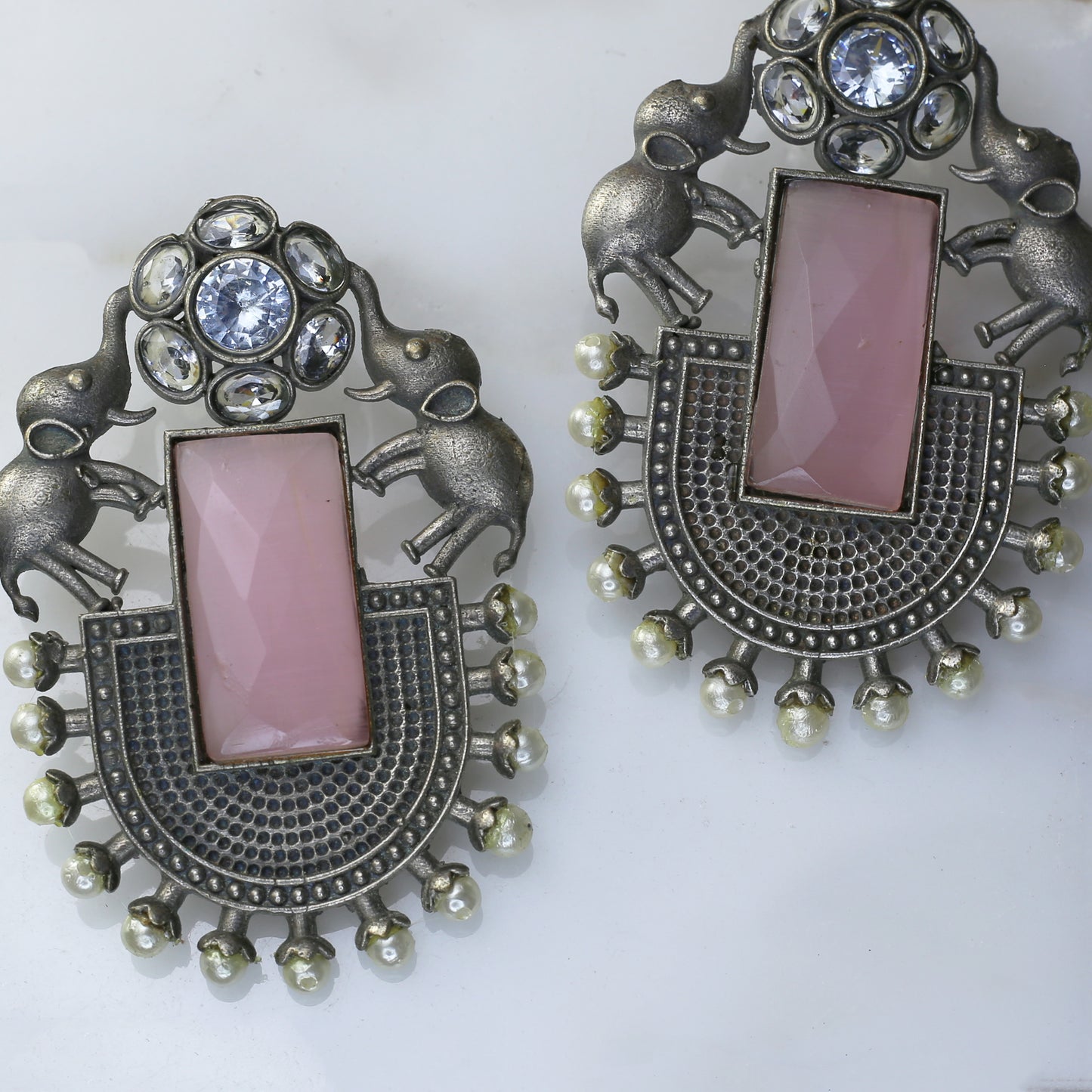 Pink Statement Elephant Oxidised Earring