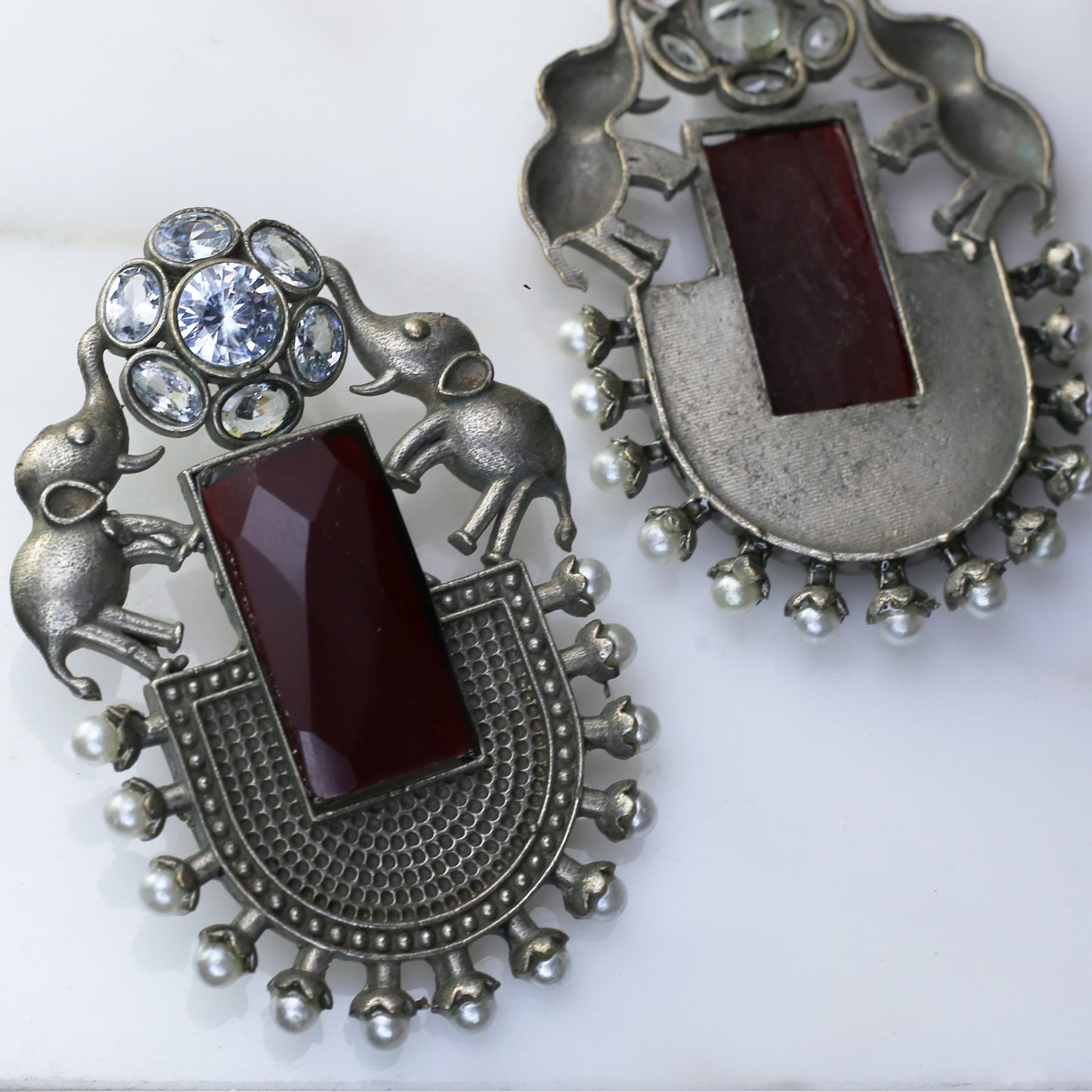 Maroon Statement Elephant Oxidised Earring