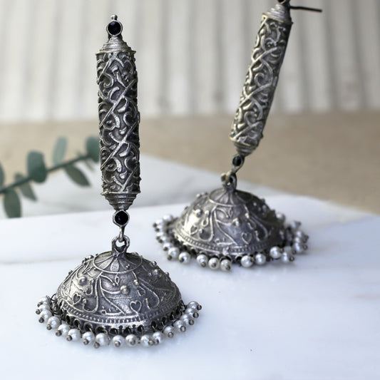 Black Statement Long Oxidised Jhumke I Earring