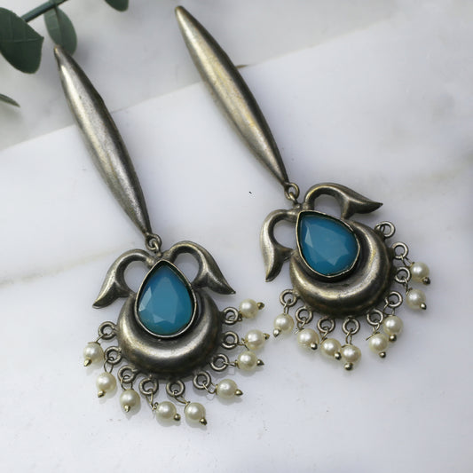 Blue Long Tribal Drop Earring