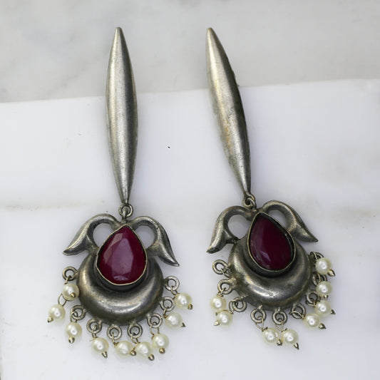 Ruby Long Tribal Drop Earring