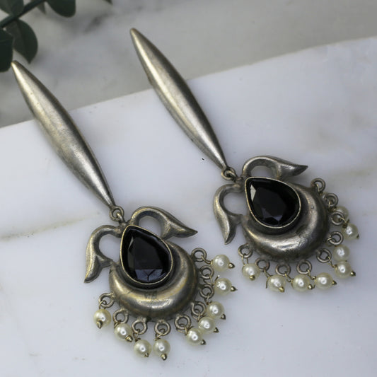 Black Long Tribal Drop Earring