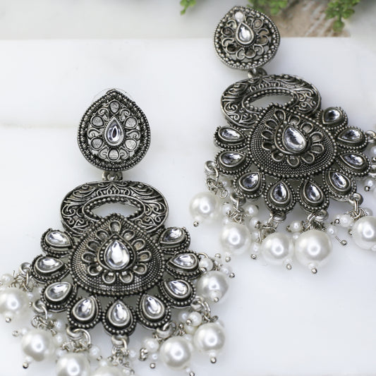 White Pearl Statement Flower Drop Earring