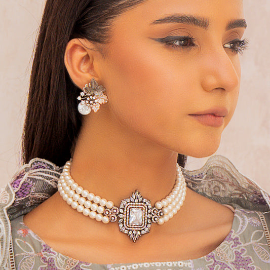 Designer Pearl Drop Earring with Rose Gold Plating - Rabal
