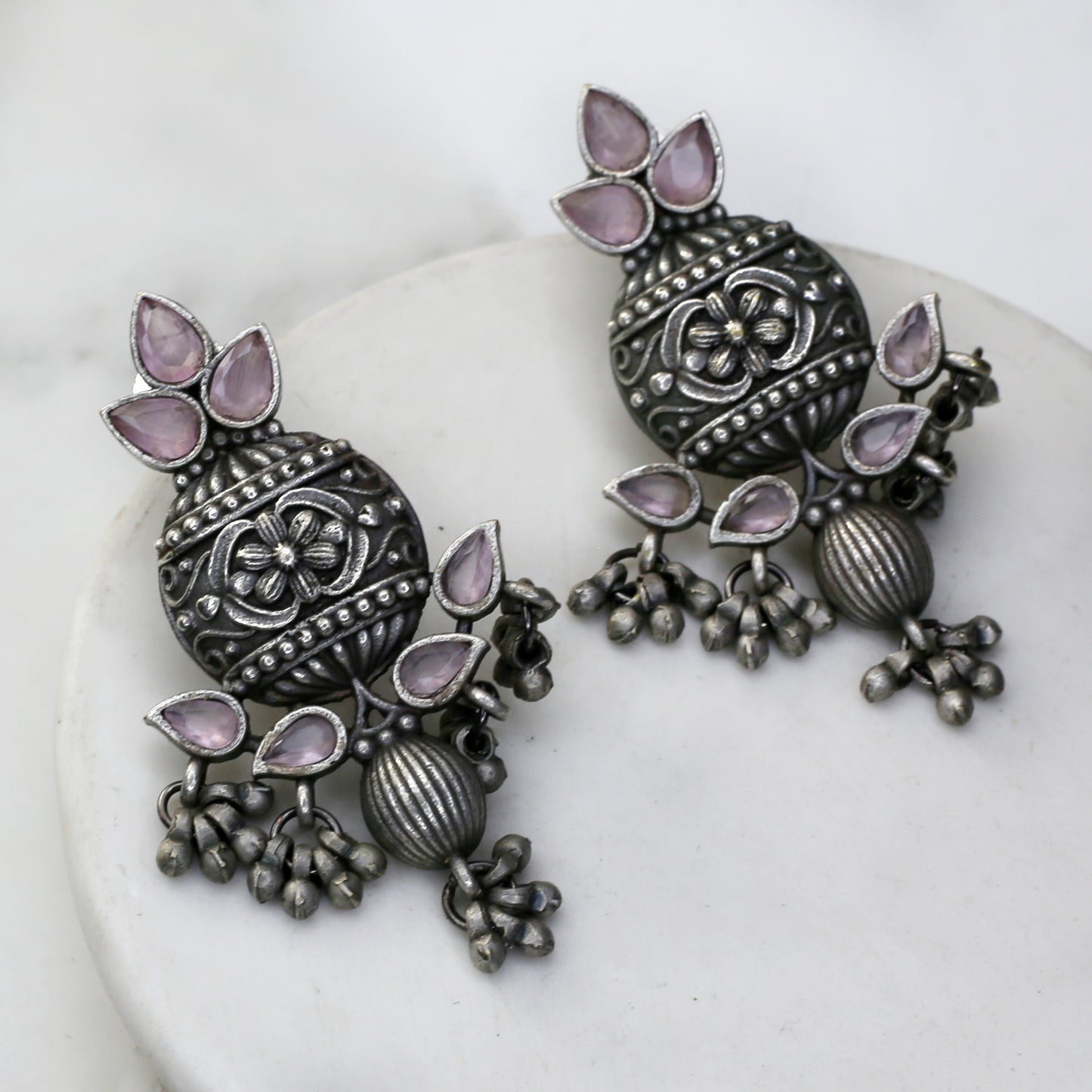 Pink Tribal Dome Drop Earring