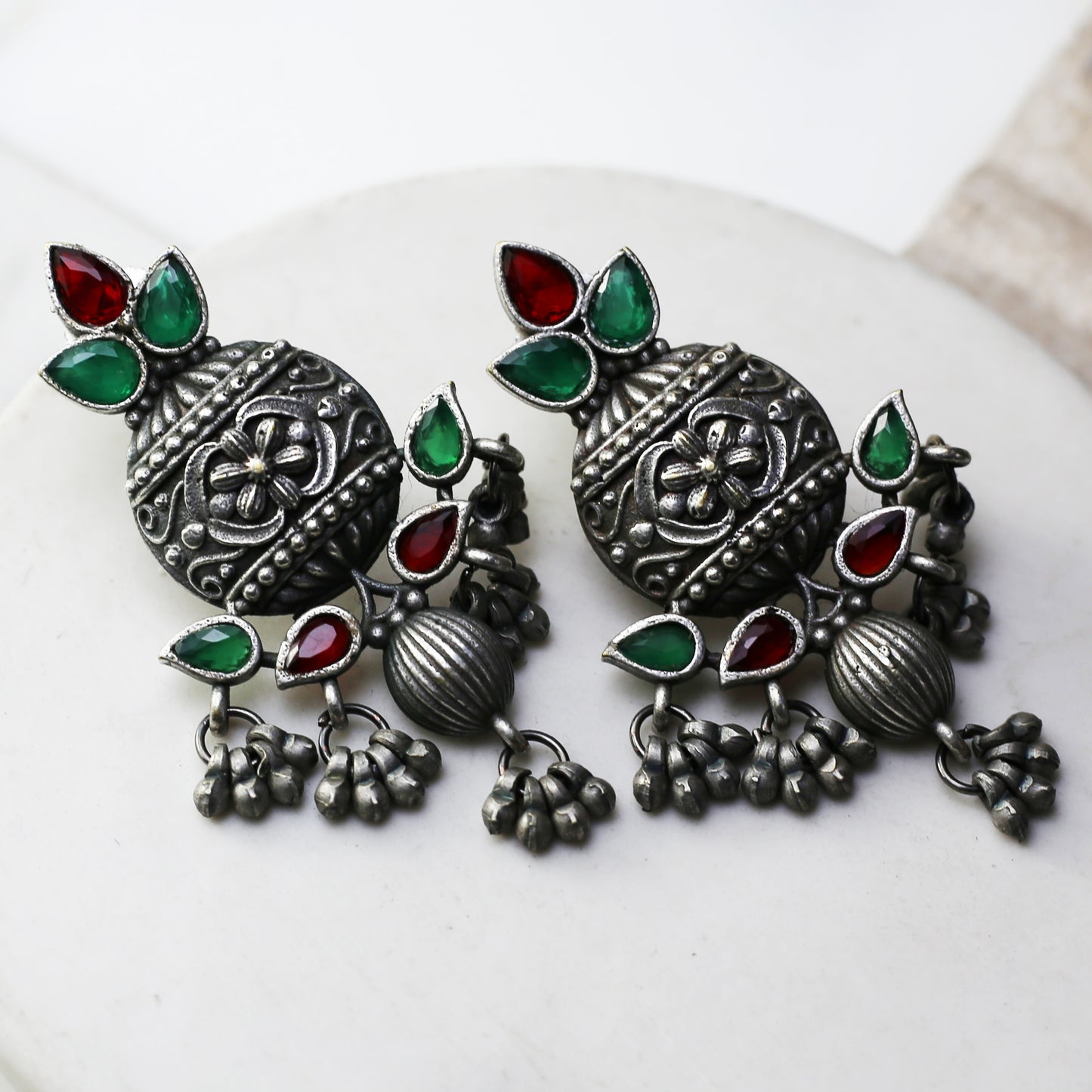 Red / Green Tribal Dome Drop Earring